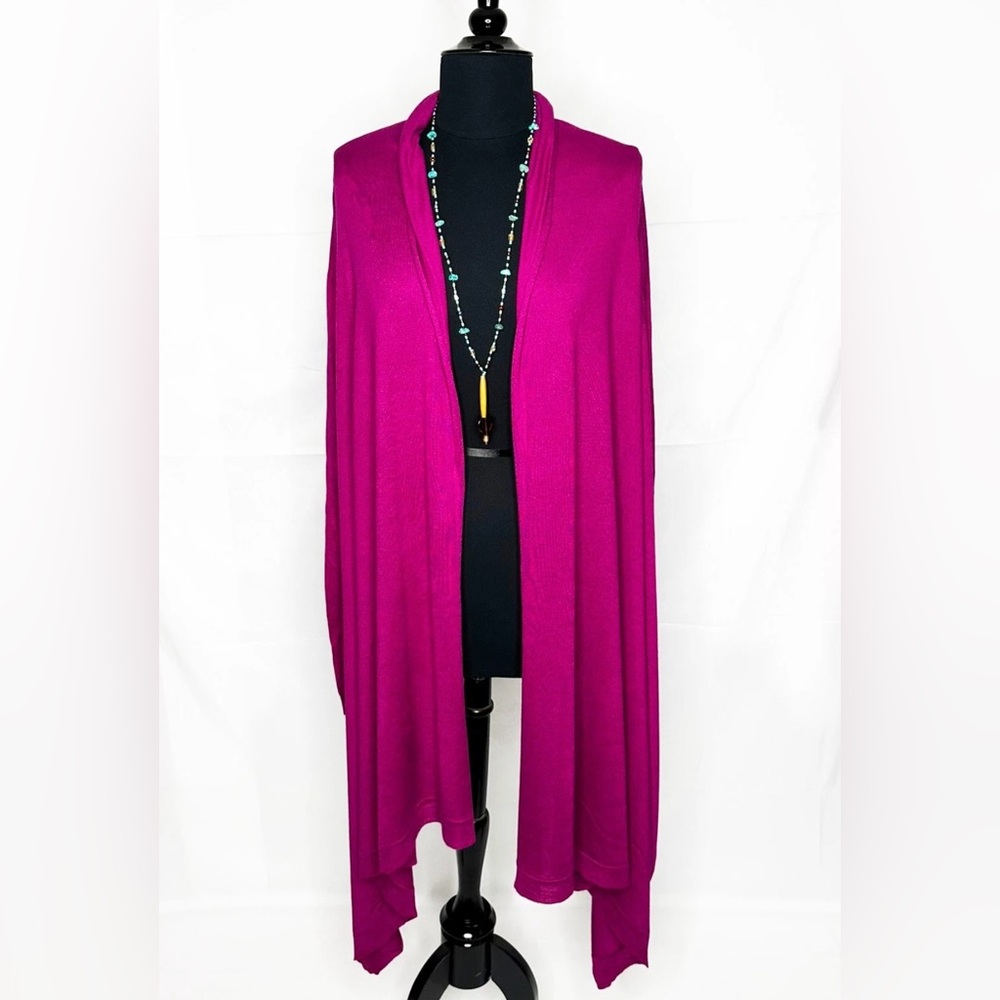 DKNY Silk Cashmere Waterfall Wrap Cardigan Magenta/Fushcia M/L